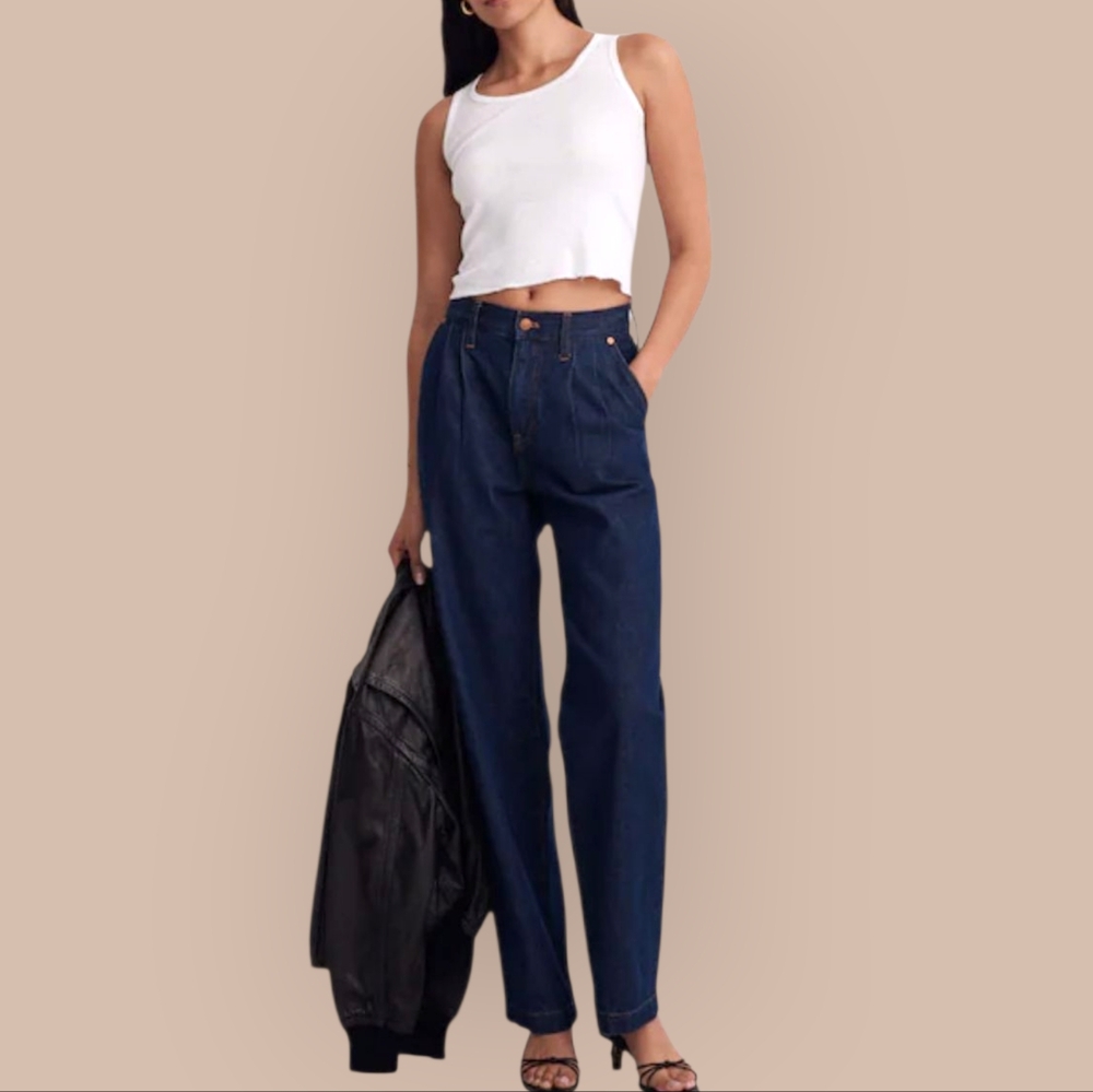 MADEWELL Baggy Straight Pleated Edition Dark Woodham Wash Denim Jeans 26
